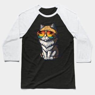 Cool Feline in Shades: Whiskered Purrfection for Cat Miaw Lovers Baseball T-Shirt